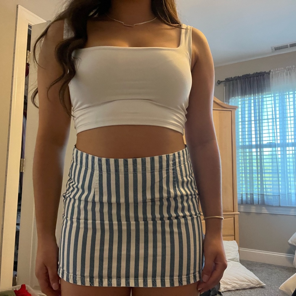 Blue and white striped skirt